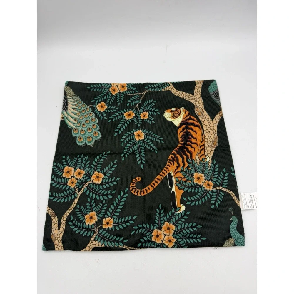 NEW Tiger and Peacock Jungle Pillow Cover Case Modern White Lane 12x12in x2